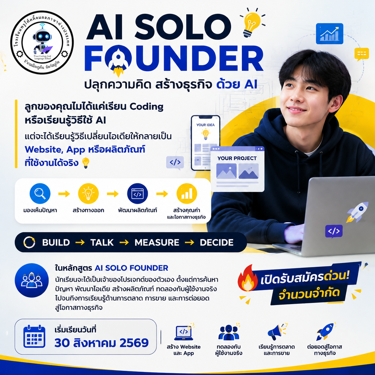 เปลี่ยนความฝันเด็กยุคใหม่ ให้เป็นธุรกิจจริง! เปิดตัวคอร์ส "AI SOLO FOUNDER" ปลูกความคิด สร้างธุรกิจ ด้วย AI